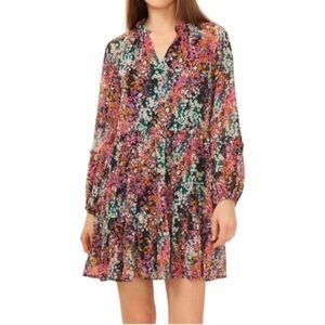 Vince Camuto Tiered Multi Color Floral Lined Mini Dress V-neck XS